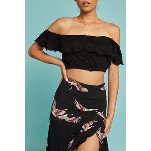 Amuse Society Women's Sz. S Black Crinkle Woven Crop Top NWT